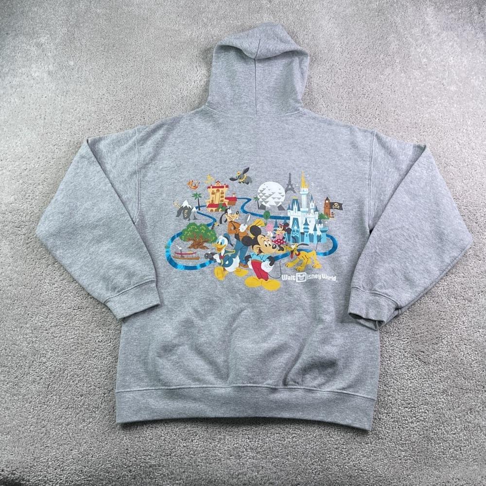 Walt Disney World Hoodie Womens Medium Gray Full Zip Parks Mickey Mouse